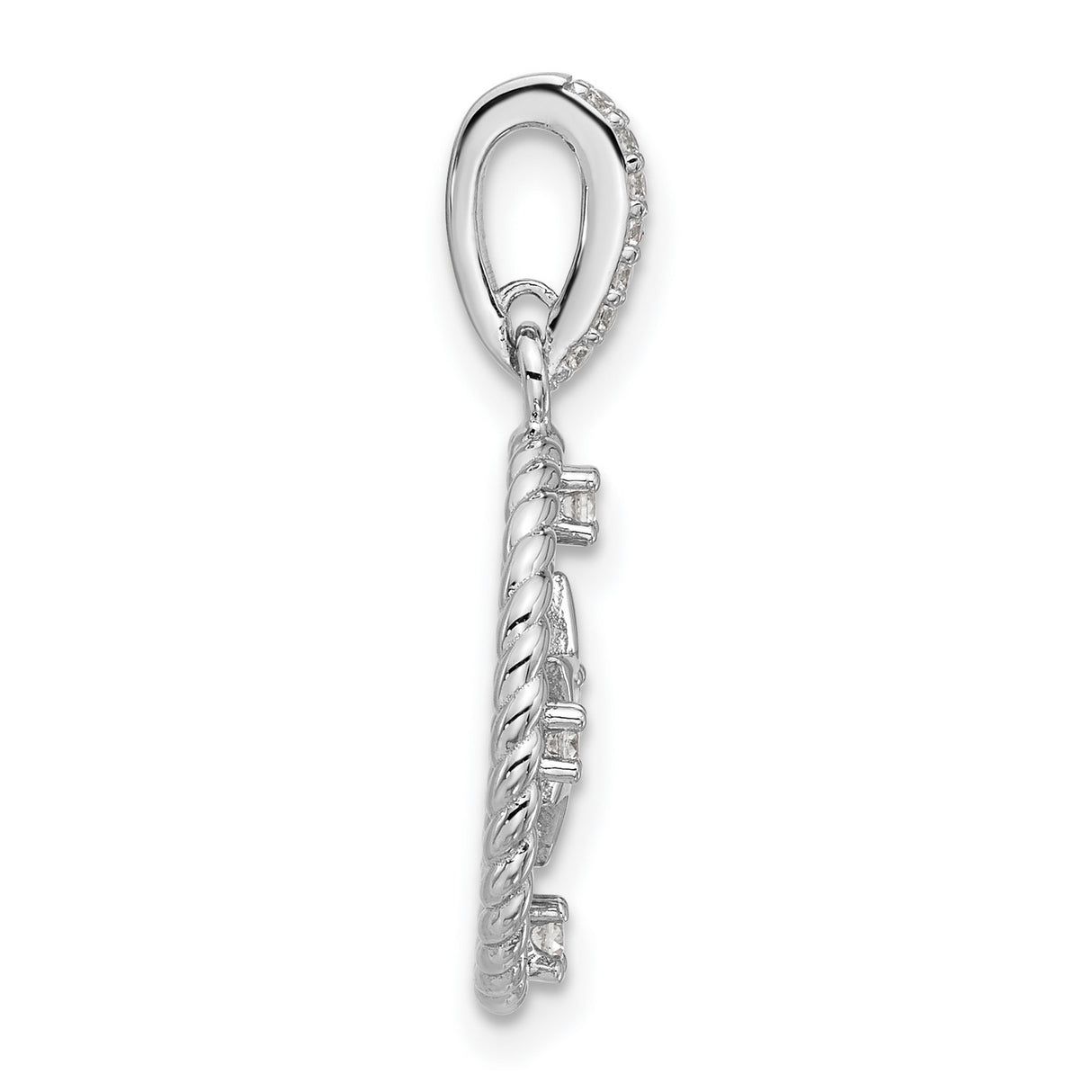 Sterling Silver Star of David Pendant with Cubic Zirconia, Twisted Rope Design
