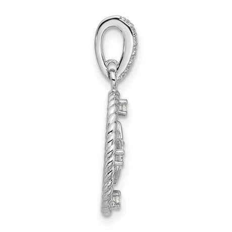 Sterling Silver Star of David Pendant with Cubic Zirconia, Twisted Rope Design