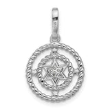 Sterling Silver Star of David Pendant with Cubic Zirconia, Twisted Rope Design