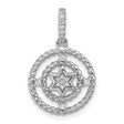Sterling Silver Star of David Pendant with Cubic Zirconia, Twisted Rope Design