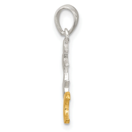Sterling Silver Moon Pendant with Gold-Plated Crescent and Silver Stars, Celestial Charm for Women