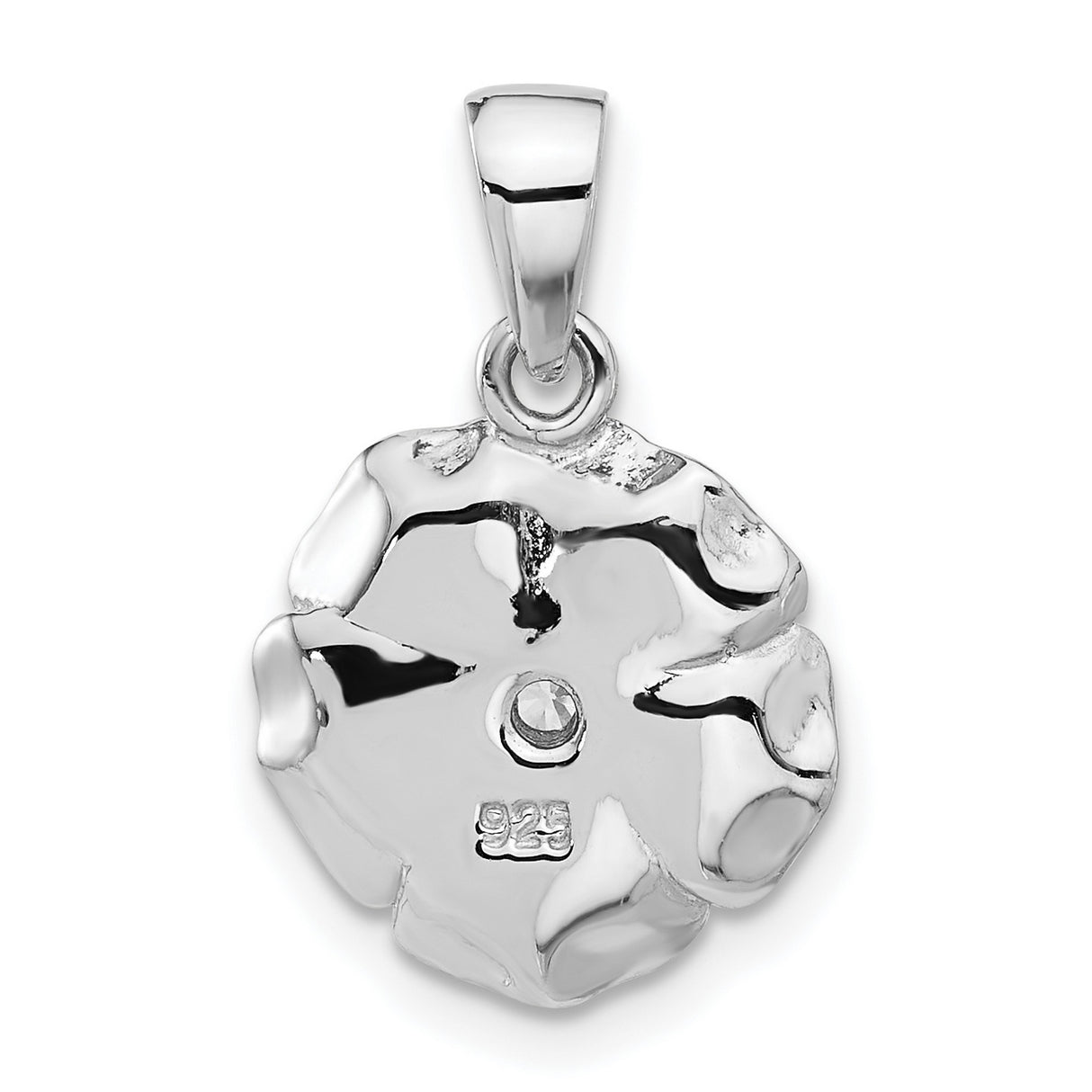 Sterling Silver Rose Flower Pendant with Cubic Zirconia Center, Romantic Floral Design