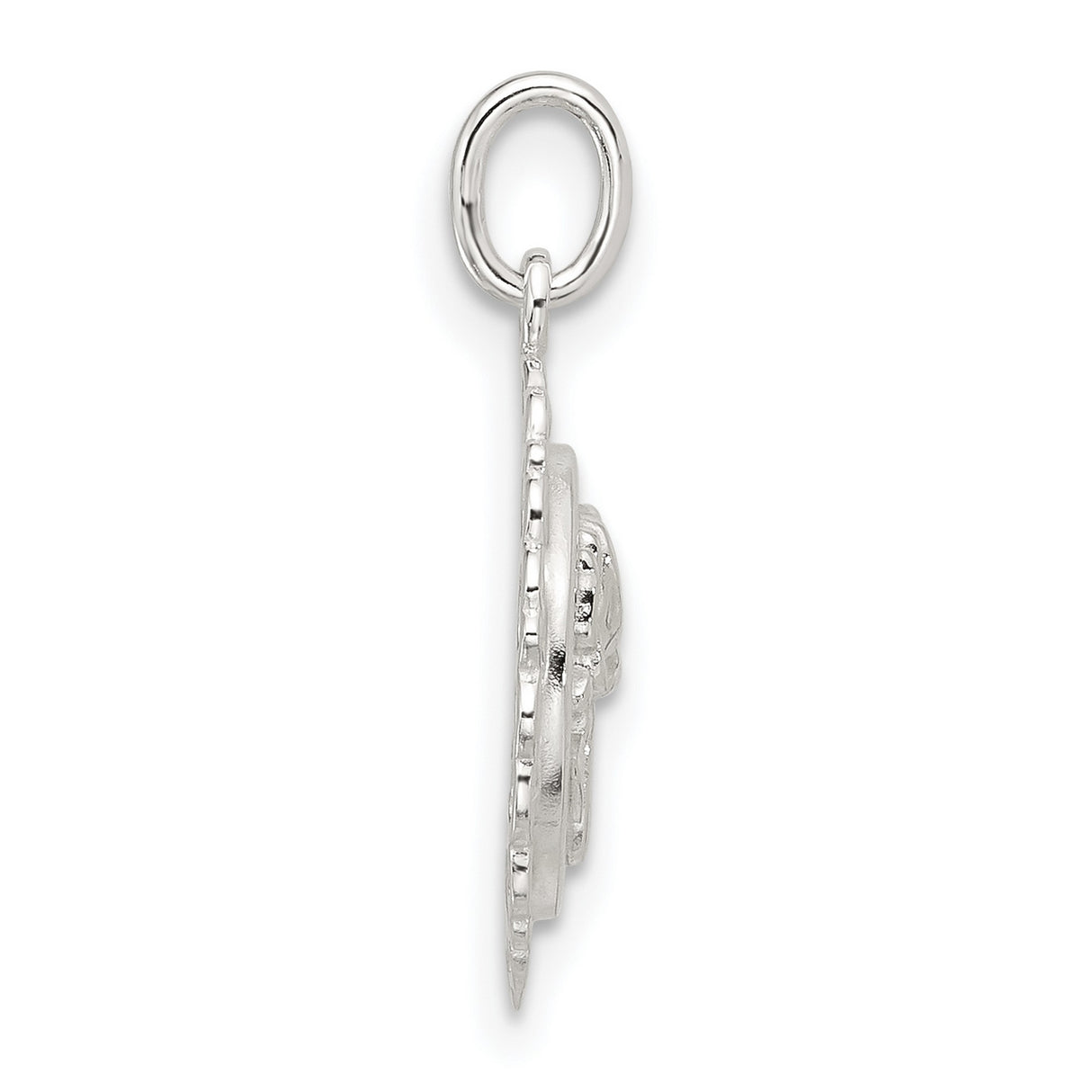 Sterling Silver Rose Pendant with Ornate Filigree Border and Raised Floral Design