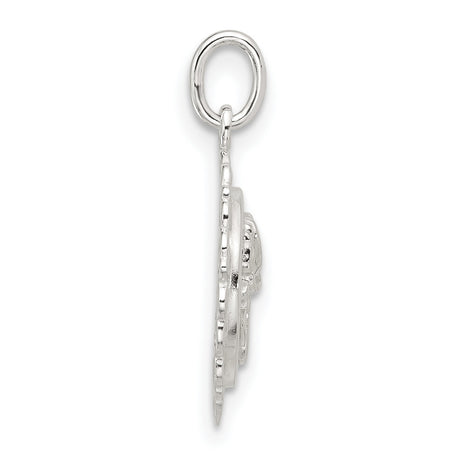 Sterling Silver Rose Pendant with Ornate Filigree Border and Raised Floral Design
