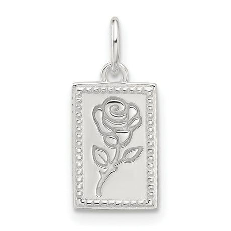 Sterling Silver Rectangle Pendant with Cutout Rose Design, Floral Motif