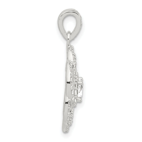 Sterling Silver Flower Pendant with Cubic Zirconia, Interwoven Petal Loop Design