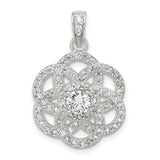 Sterling Silver Flower Pendant with Cubic Zirconia, Interwoven Petal Loop Design