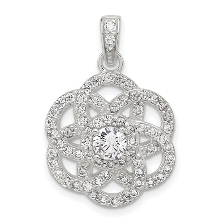 Sterling Silver Flower Pendant with Cubic Zirconia, Interwoven Petal Loop Design
