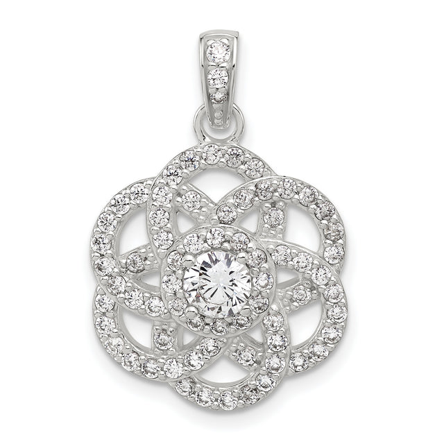 Sterling Silver Flower Pendant with Cubic Zirconia, Interwoven Petal Loop Design