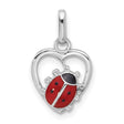 Sterling Silver Heart Ladybug Pendant with Red and Black Enamel, Nature-Inspired Jewelry for Women and Girls