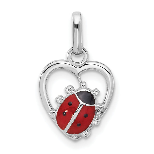 Sterling Silver Heart Ladybug Pendant with Red and Black Enamel, Nature-Inspired Jewelry for Women and Girls
