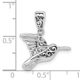 Sterling Silver Hummingbird Pendant with Filigree Scrollwork, Symbol of Joy and Freedom