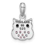 Sterling Silver Owl Pendant with Cubic Zirconia Eyes and Pink Gemstone Belly, Whimsical Animal Design