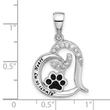 Enamel CZ Paw ALWAYS IN MY HEART Charm Pendant in Real 925 Sterling Silver