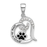 Enamel CZ Paw ALWAYS IN MY HEART Charm Pendant in Real 925 Sterling Silver