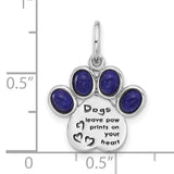 Sterling Silver Paw Print Pendant with Lapis and Purple Enamel, Dog Memorial Jewelry