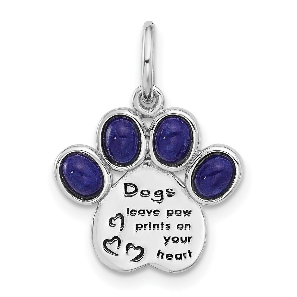 Sterling Silver Paw Print Pendant with Lapis and Purple Enamel, Dog Memorial Jewelry