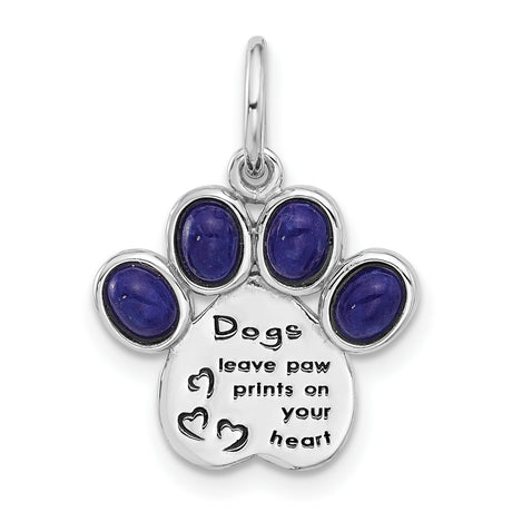 Sterling Silver Paw Print Pendant with Lapis and Purple Enamel, Dog Memorial Jewelry
