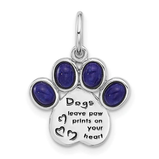 Sterling Silver Paw Print Pendant with Lapis and Purple Enamel, Dog Memorial Jewelry