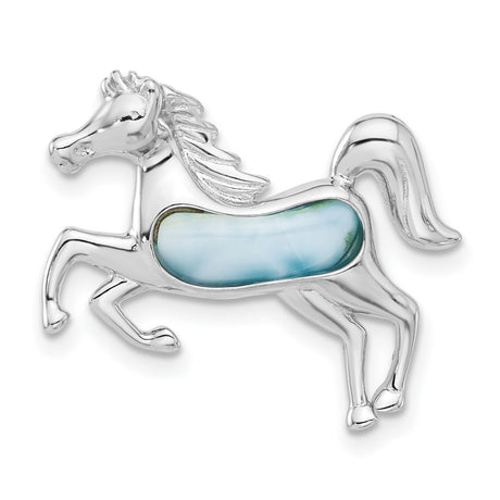 Sterling Silver Horse Brooch with Larimar Gemstone, Equestrian Western Nature Style
