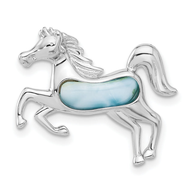 Sterling Silver Horse Brooch with Larimar Gemstone, Equestrian Western Nature Style