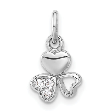 Sterling Silver Shamrock Pendant with Cubic Zirconia, Heart Clover Design, Celtic Irish Jewelry