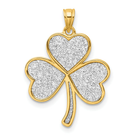 Sterling Silver Shamrock Pendant with Glitter Heart Leaves, Celtic Irish Luck Jewelry for Women