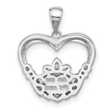 CZ Heart Claddagh Charm Pendant in Real 925 Sterling Silver