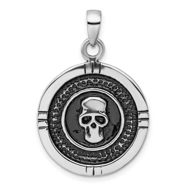 Sterling Silver Skull Pendant with Dark Oxidized Finish, Gothic Biker Style for Men