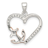 Sterling Silver Anchor Heart Pendant with Cubic Zirconia and Rose Gold Accents, Nautical Christian Jewelry