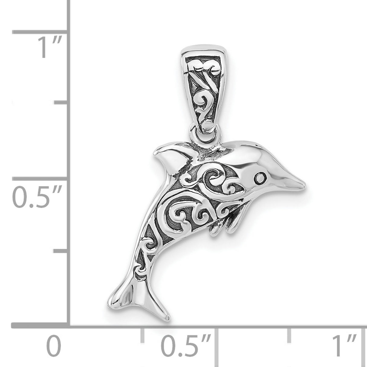 Sterling Silver Dolphin Pendant with Tribal Swirl Detailing, Ocean Theme Jewelry for Women and Teens