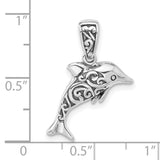 Sterling Silver Dolphin Pendant with Tribal Swirl Detailing, Ocean Theme Jewelry for Women and Teens