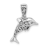 Sterling Silver Dolphin Pendant with Tribal Swirl Detailing, Ocean Theme Jewelry for Women and Teens