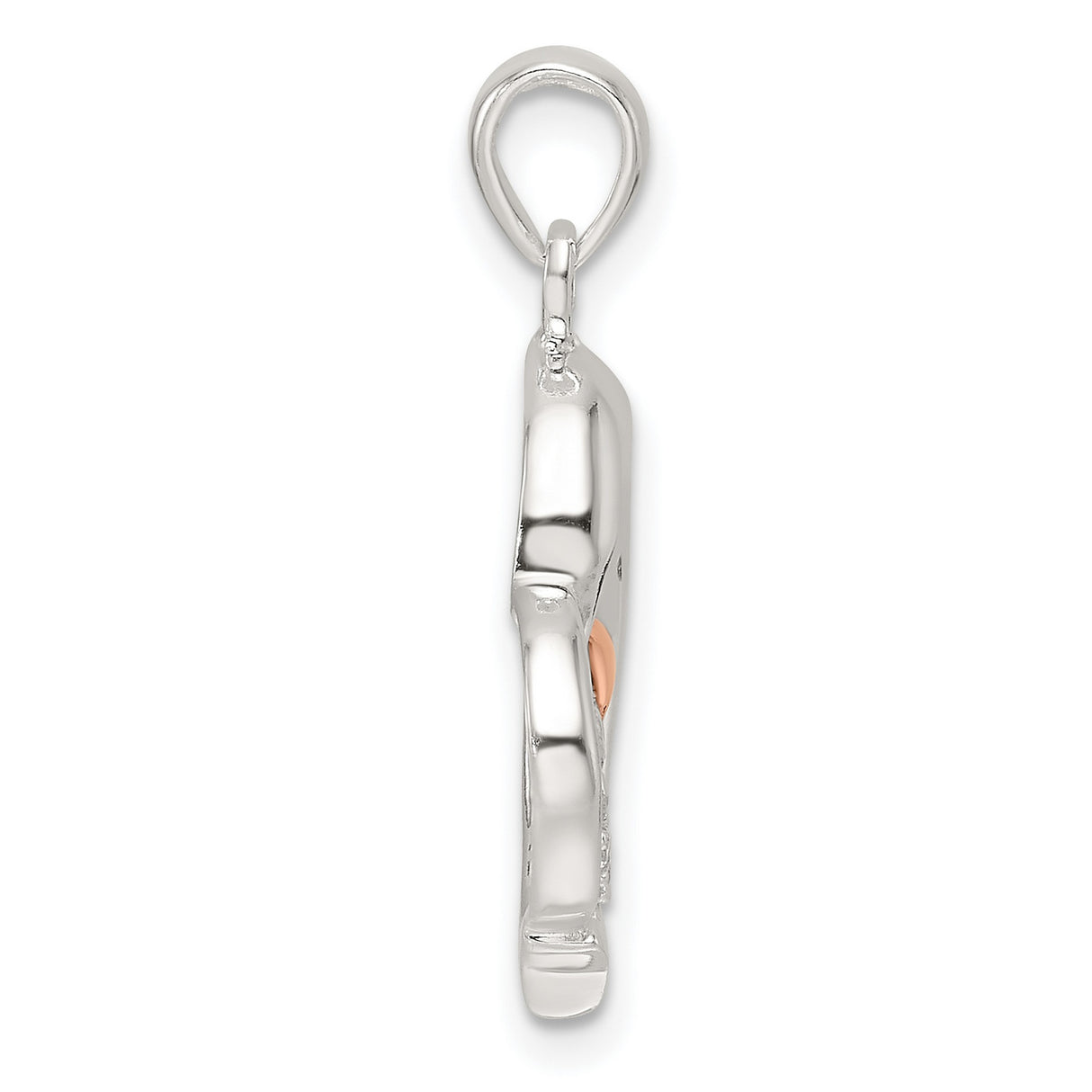Sterling Silver Dolphin Pendant with Cubic Zirconia, Heart Shape and Rose Gold Tone Accents