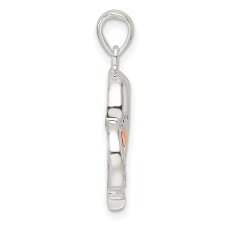 Sterling Silver Dolphin Pendant with Cubic Zirconia, Heart Shape and Rose Gold Tone Accents