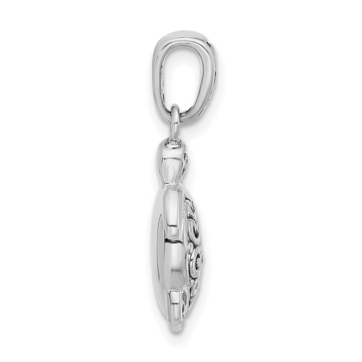 Sterling Silver Turtle Pendant with Scrollwork Design, Ocean Inspired Jewelry