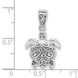 Sterling Silver Turtle Pendant with Scrollwork Design, Ocean Inspired Jewelry