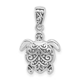 Sterling Silver Turtle Pendant with Scrollwork Design, Ocean Inspired Jewelry
