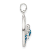 Sterling Silver Sea Turtle Pendant with Cubic Zirconia and Blue Enamel Wave Design