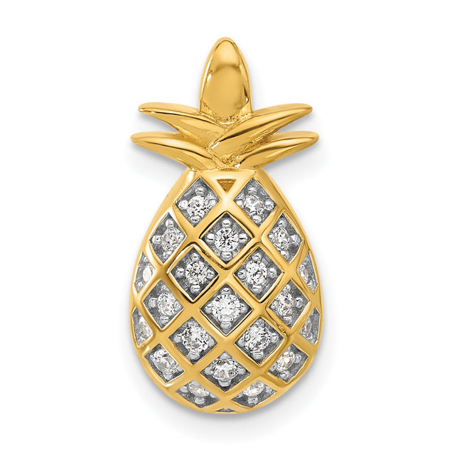 Sterling Silver Pineapple Pendant with Cubic Zirconia, Yellow Gold Plated, Tropical Design