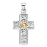 Sterling Silver Reversible Cross Pendant with Textured and Etched Detail, Unisex Religious Jewelry