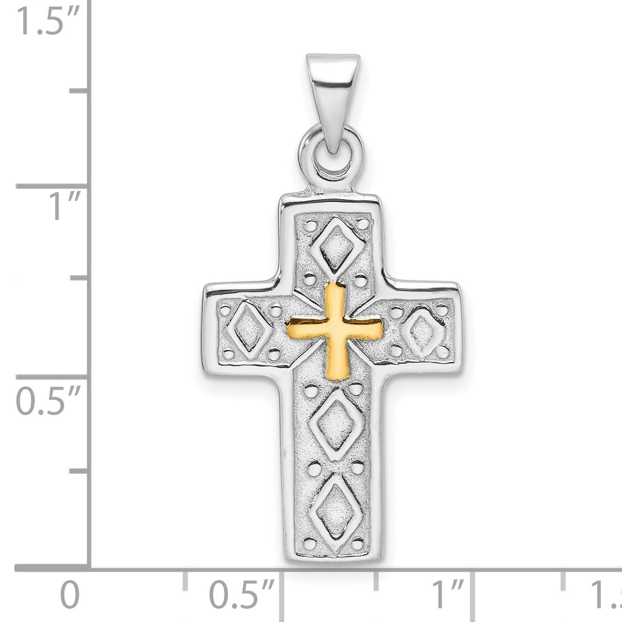 Sterling Silver Reversible Cross Pendant with Textured and Etched Detail, Unisex Religious Jewelry