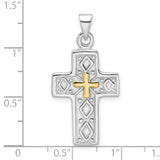 Sterling Silver Reversible Cross Pendant with Textured and Etched Detail, Unisex Religious Jewelry