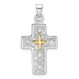 Sterling Silver Reversible Cross Pendant with Textured and Etched Detail, Unisex Religious Jewelry