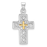 Sterling Silver Reversible Cross Pendant with Textured and Etched Detail, Unisex Religious Jewelry
