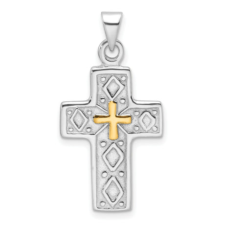 Sterling Silver Reversible Cross Pendant with Textured and Etched Detail, Unisex Religious Jewelry
