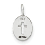 Sterling Silver Oval Cross Pendant with Beaded Edge and Textured Border