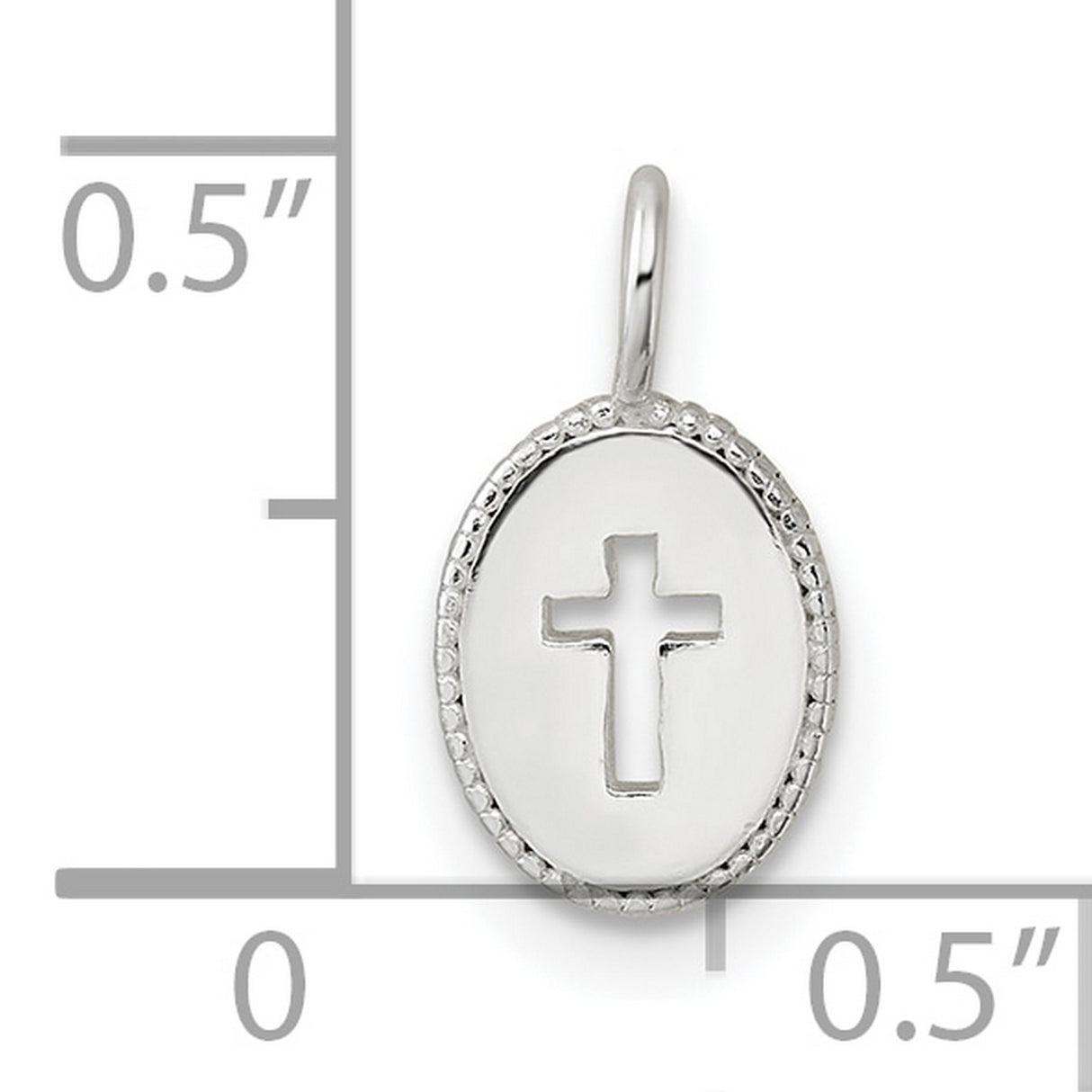 Sterling Silver Oval Cross Pendant with Beaded Edge and Textured Border