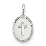 Sterling Silver Oval Cross Pendant with Beaded Edge and Textured Border