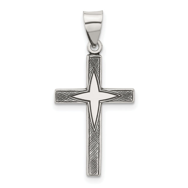 Antiqued Solid Textured Cross Charm Pendant in Real 925 Sterling Silver